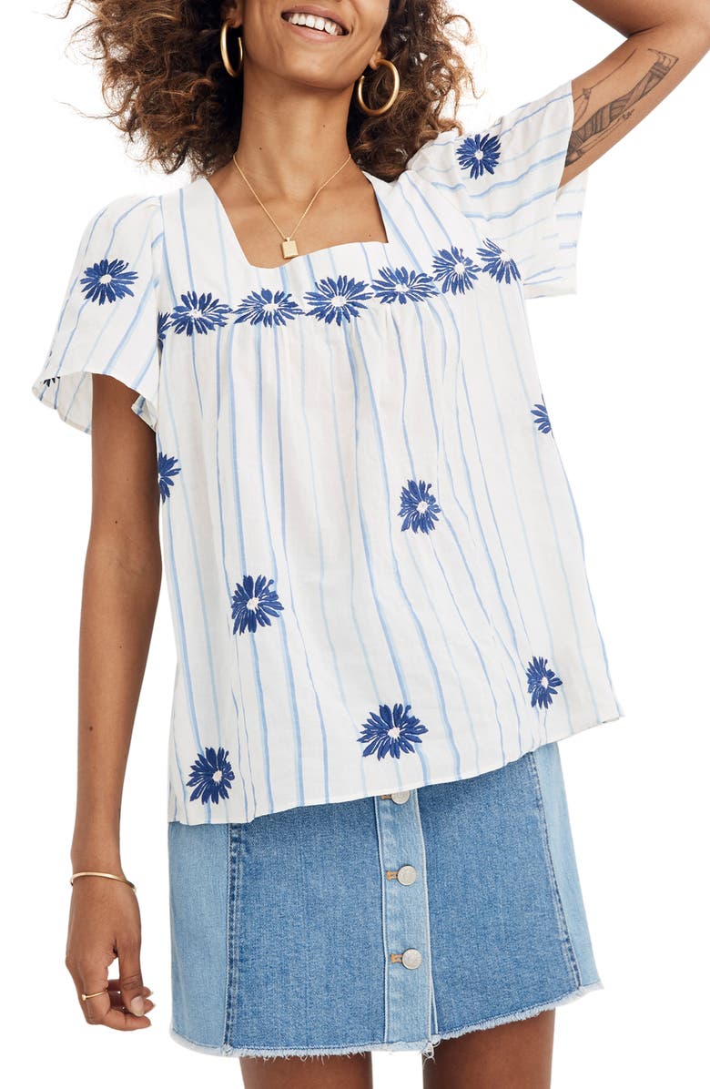 Madewell Floral Embroidered Stripe Butterfly Top, Main, color, 