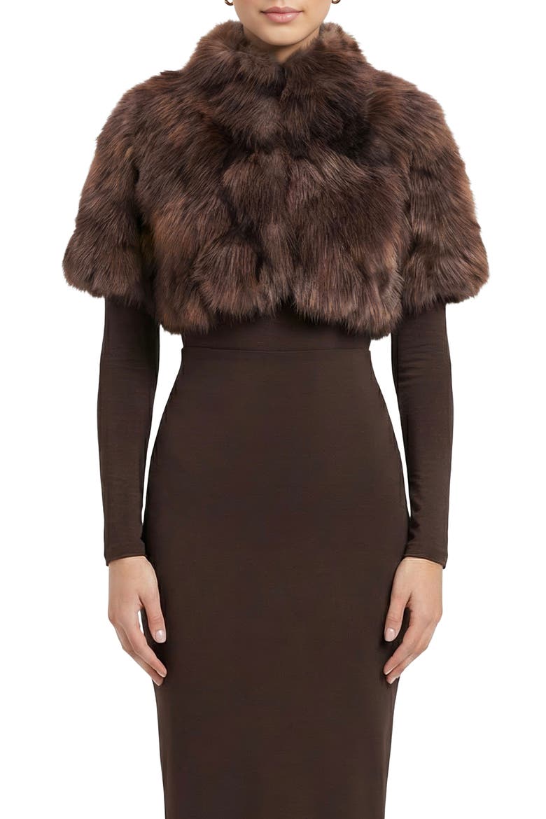 Fur-Free Fox (Faux Fur) Short Bolero, Short Sleeves, Main, color, BROWN