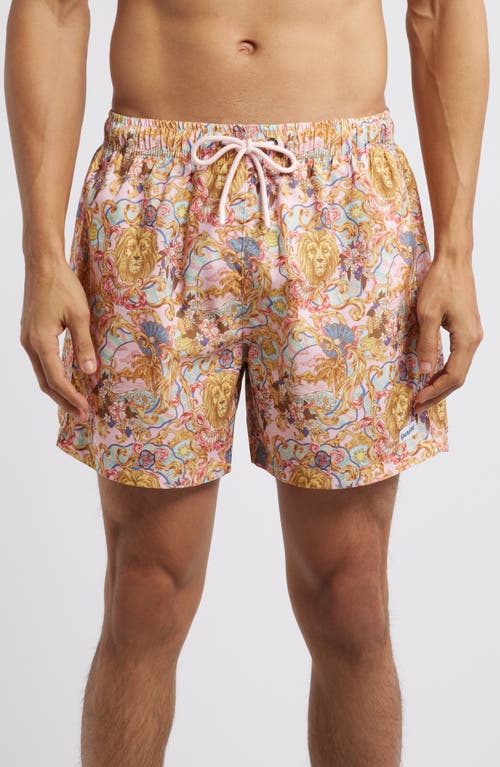 Boardies Leo Lion Print Premium Mid Length Swim Trunks In Pink