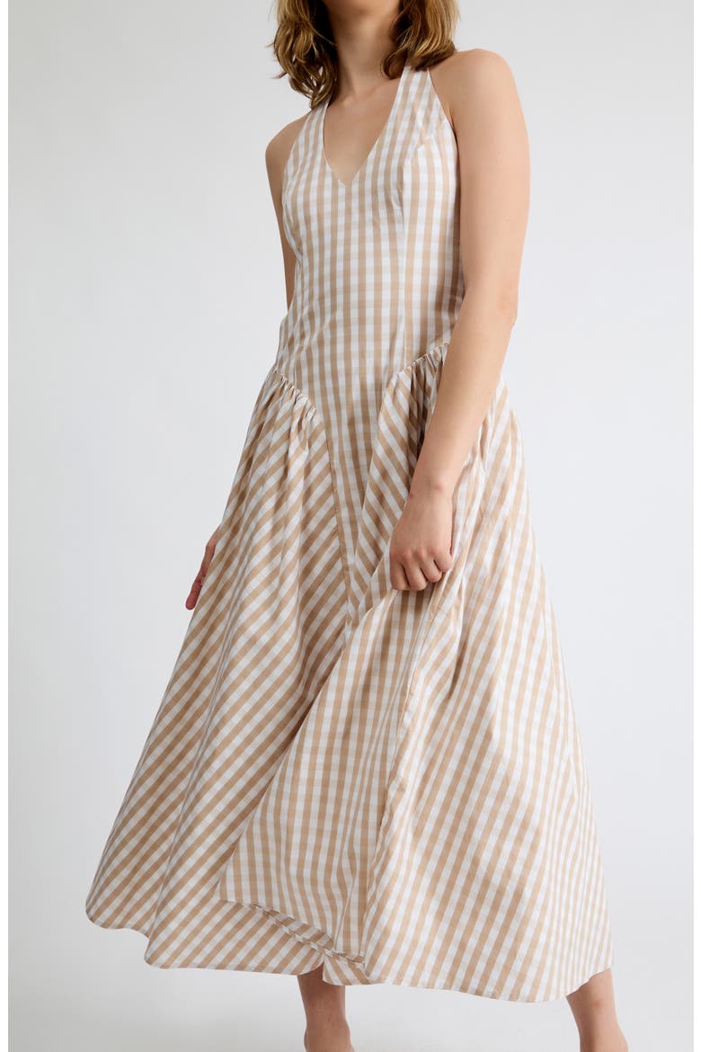 Elodie Gingham Halter Dress, Alternate, color, BEIGE GINGHAM