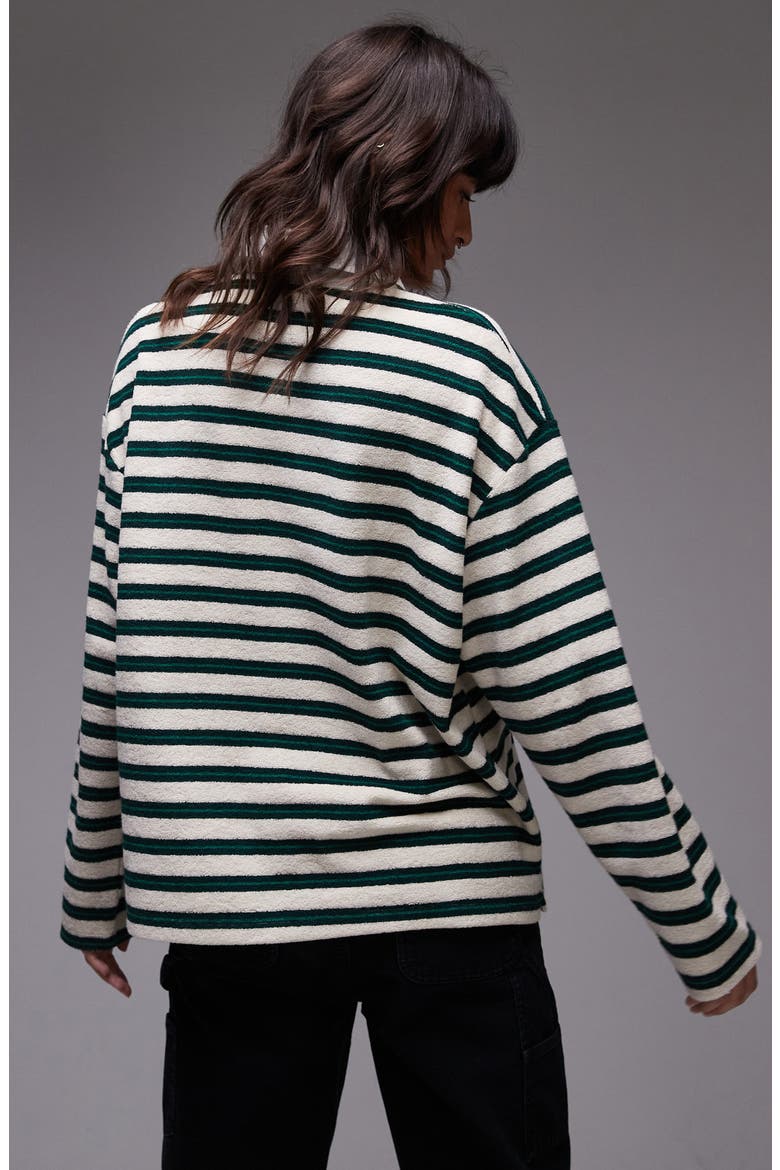 Stripe Long Sleeve Terry Cloth Polo, Alternate, color, ECRU MULTI
