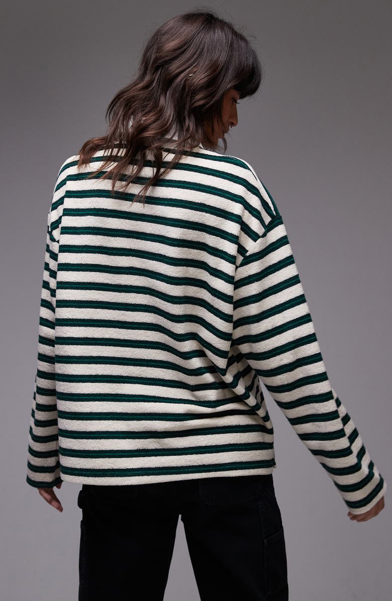 Topshop Stripe Long Sleeve Terry Cloth Polo, Alternate, color,