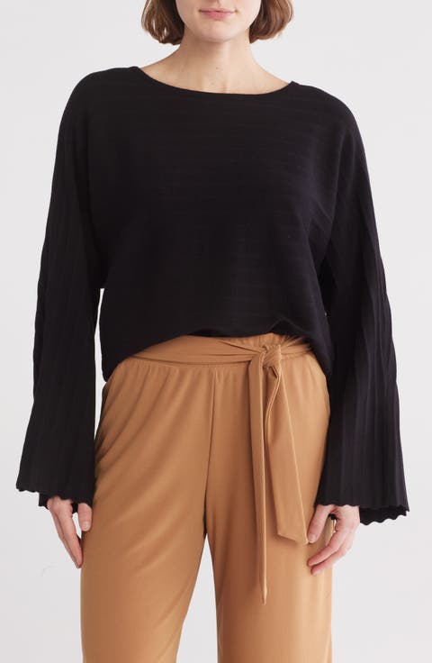 Scallop Trim Wide Sleeve Sweater