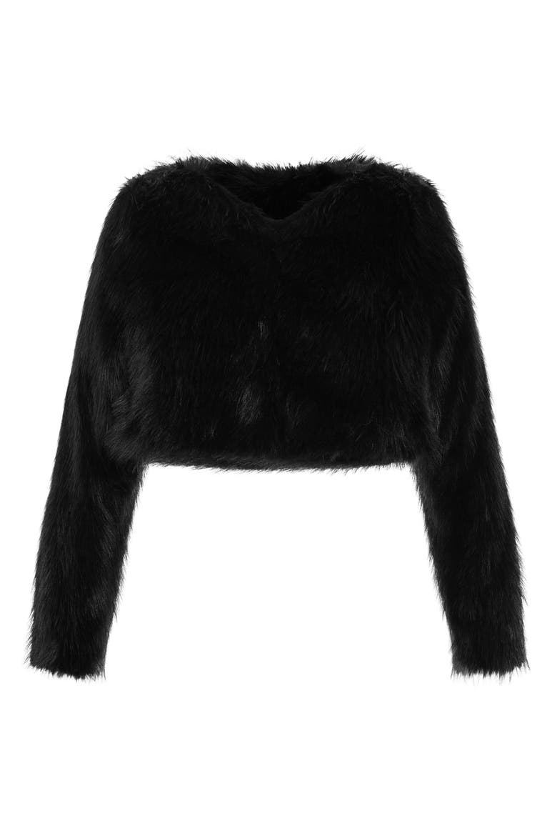 Angelica Faux Fur Crop Jacket, Alternate, color, BLACK
