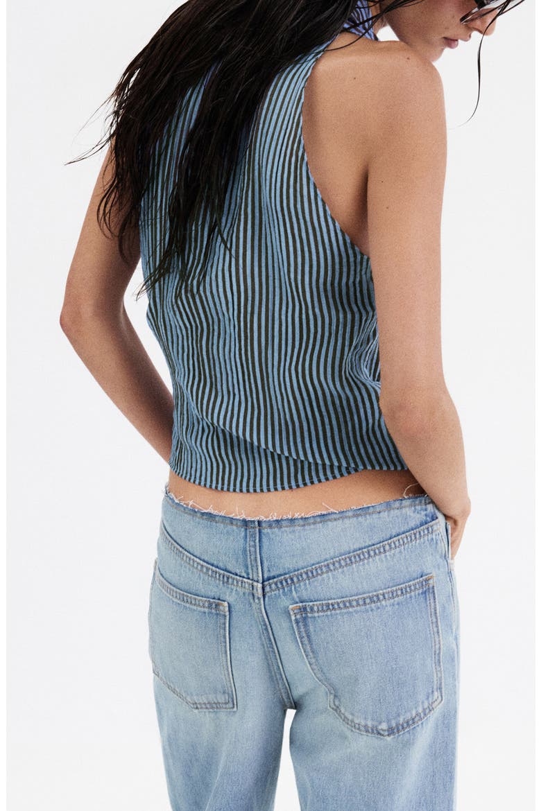Striped Halter Top with Fixed Knot, Alternate, color, BLUE
