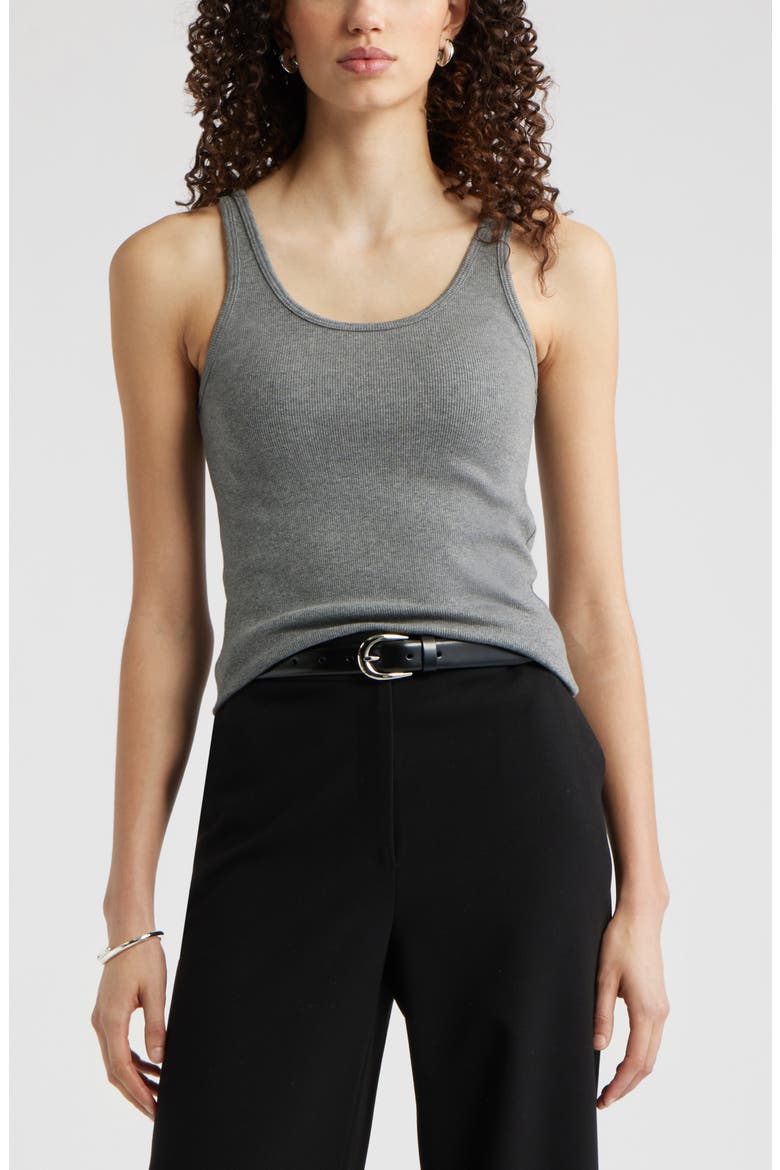 Rib Scoop Neck Cotton Tank, Main, color, GREY DARK HEATHER