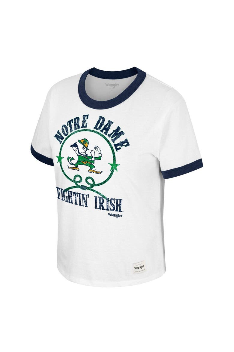 Women's Colosseum x Wrangler White Notre Dame Fighting Irish Freehand Ringer T-Shirt, Alternate, color, White