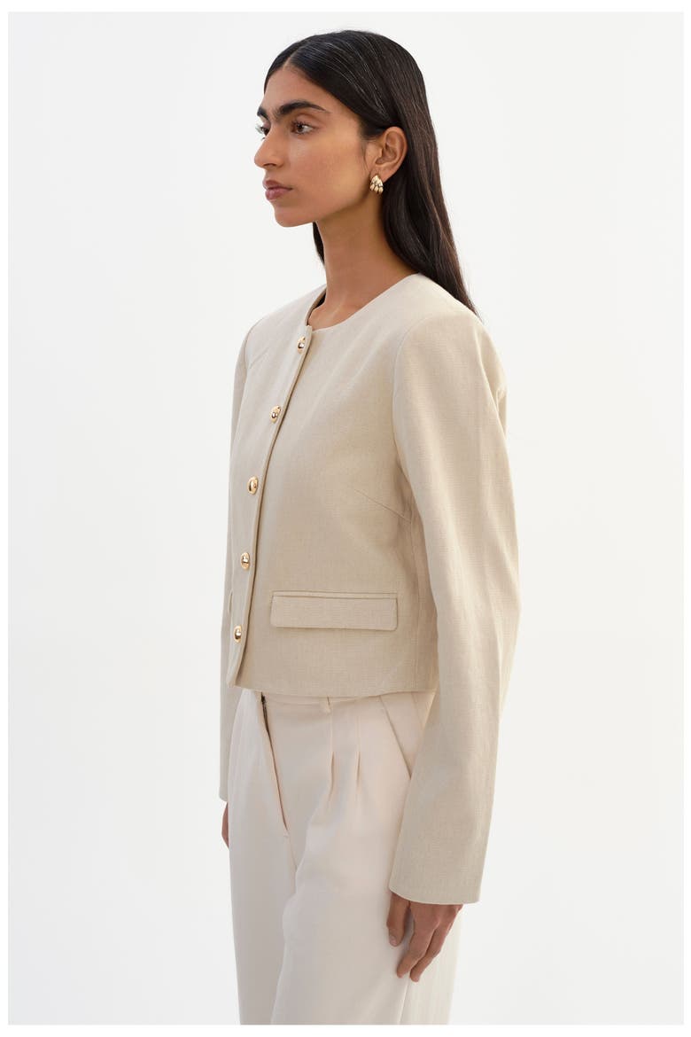 Francina | Linen Twill Collarless Jacket, Alternate, color, Natural