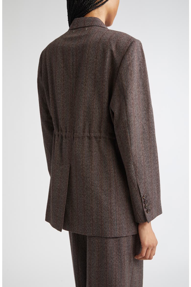 Journey Double Breasted Pinstripe Virgin Wool Blazer, Alternate, color, COCOA BROWN/ TURQUOISE