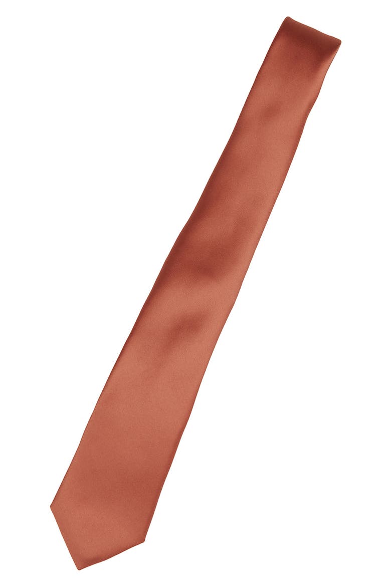Men's Solid Satin Tie, Alternate, color, TERRACOTTA