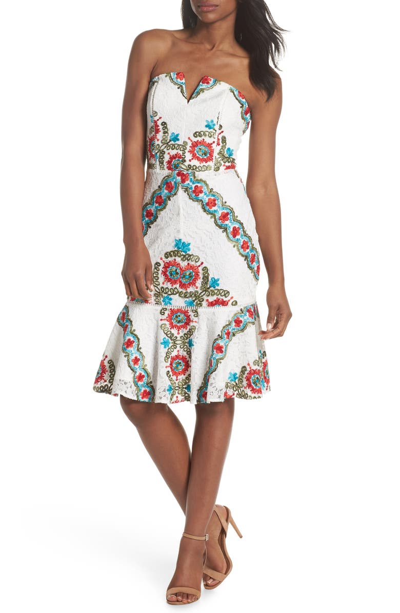 Adelyn Rae Hailey Embroidered Strapless Lace Dress, Main, color,