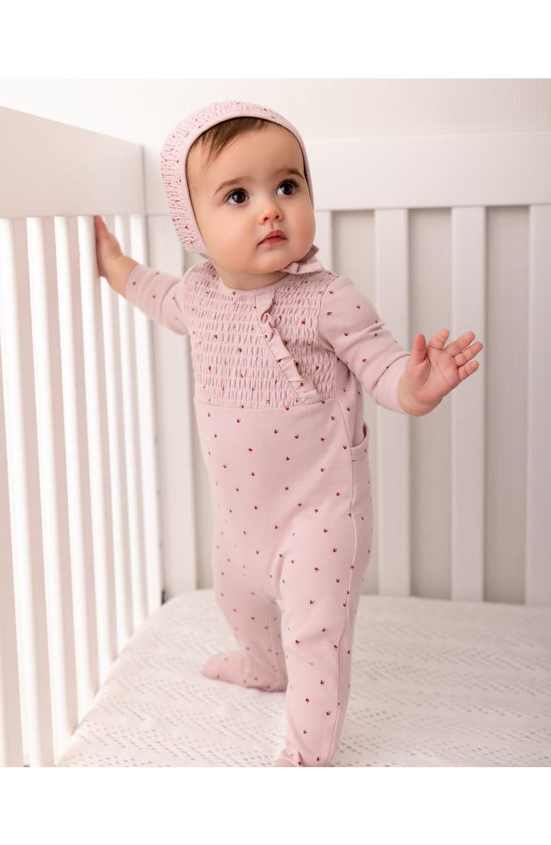 MiniMoi 2 Piece Baby Cotton Smocked Footie Set, Alternate, color, Blush Pink