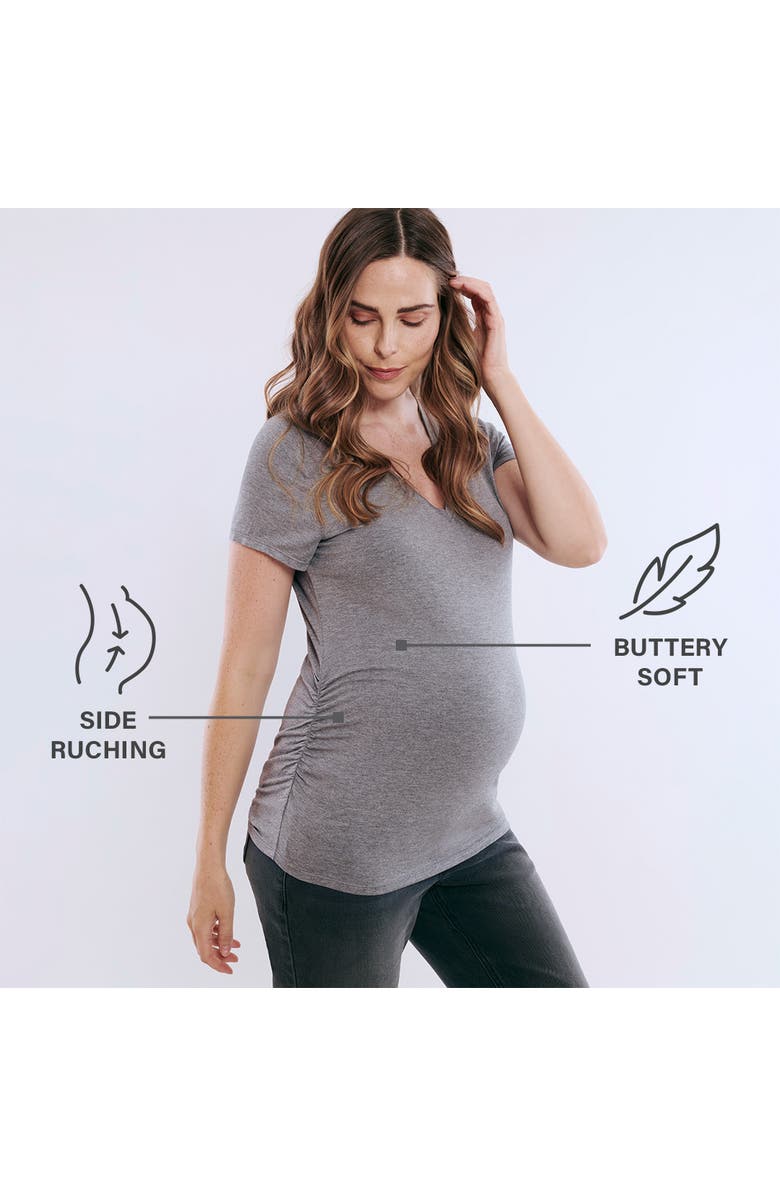 MOTHERHOOD MATERNITY V-Neck Side-Ruched Maternity Short Sleeve Tee, Alternate, color, Black