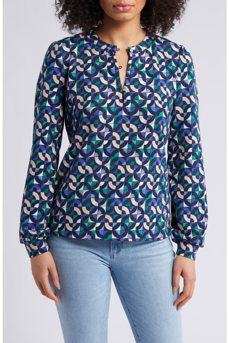 Geo Waves Long Sleeve Top, Main, color, BLUE MULTI