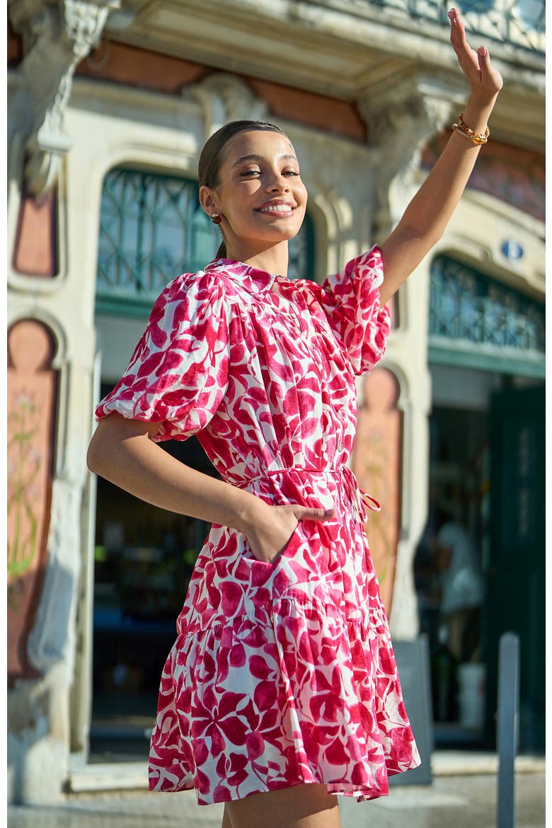 Floral Print Relaxed Shirt Dress, Alternate, color, Pink