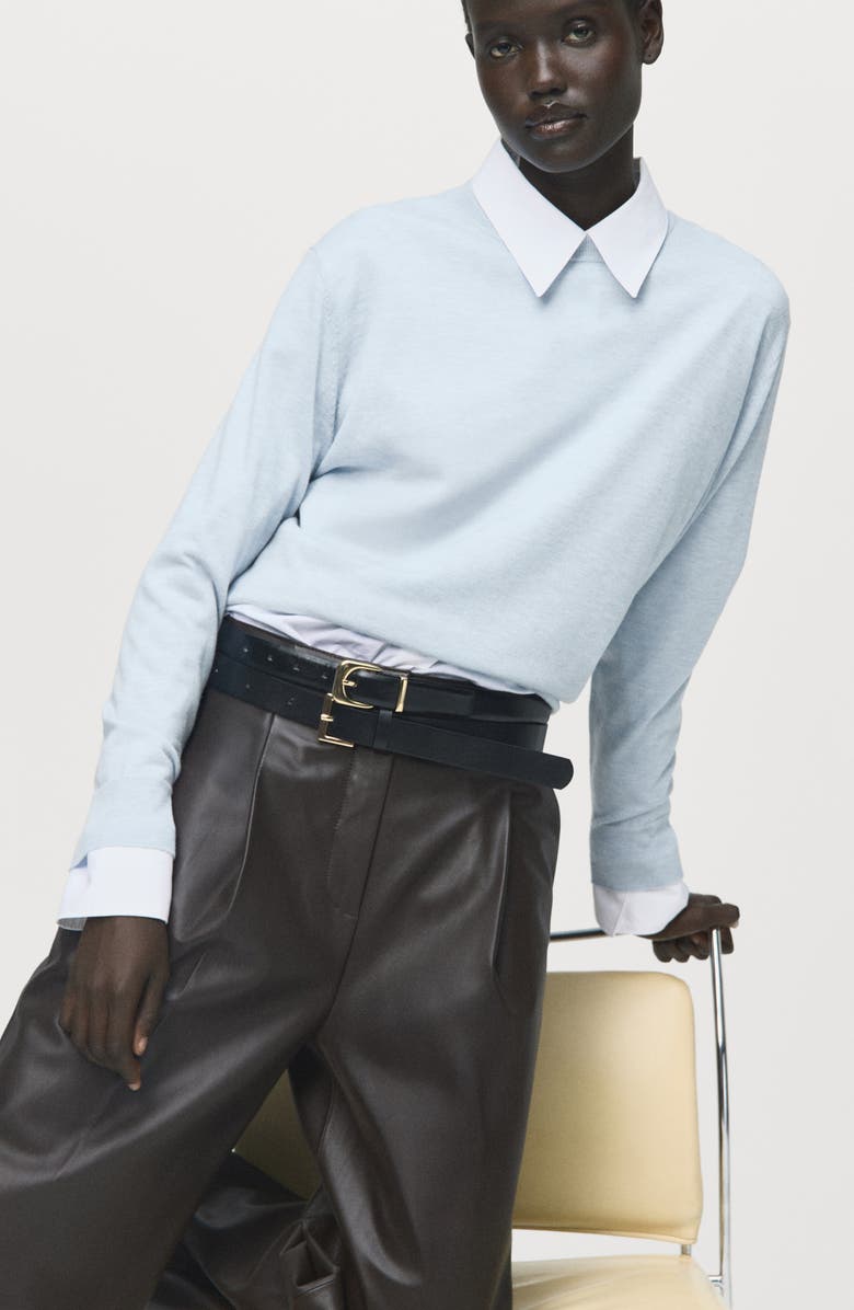 MANGO Finely Knit Crewneck Sweater, Alternate, color, Sky Blue