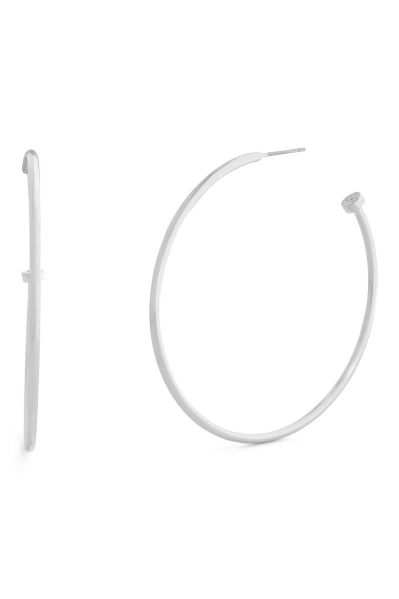 Large Core Hoop Earrings, Main, color, RHODIUM