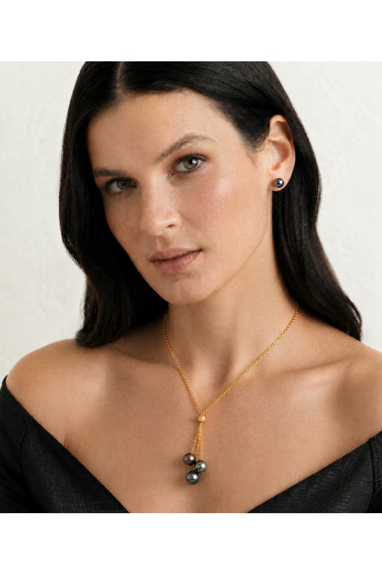 14K Gold Multicolor Tahitian Pearl Tincup Cluster Pendant, Alternate, color, Yellow Gold
