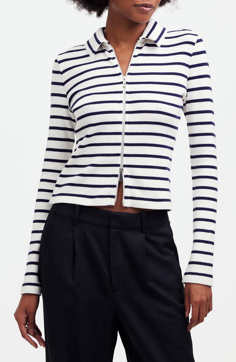 Madewell Stripe Rib Zip Front Top, Main, color,
