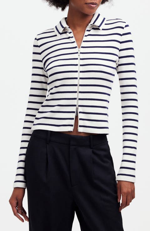 Stripe Rib Zip Front Top