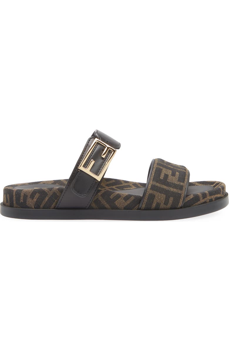 Fendi Feel FF Double Band Slide Sandal, Alternate, color, Tabacco Nero/ Nero