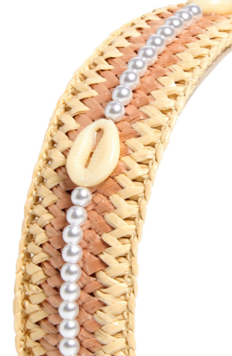 Cara Faux Pearl & Seashell Woven Headband, Alternate, color, Natural