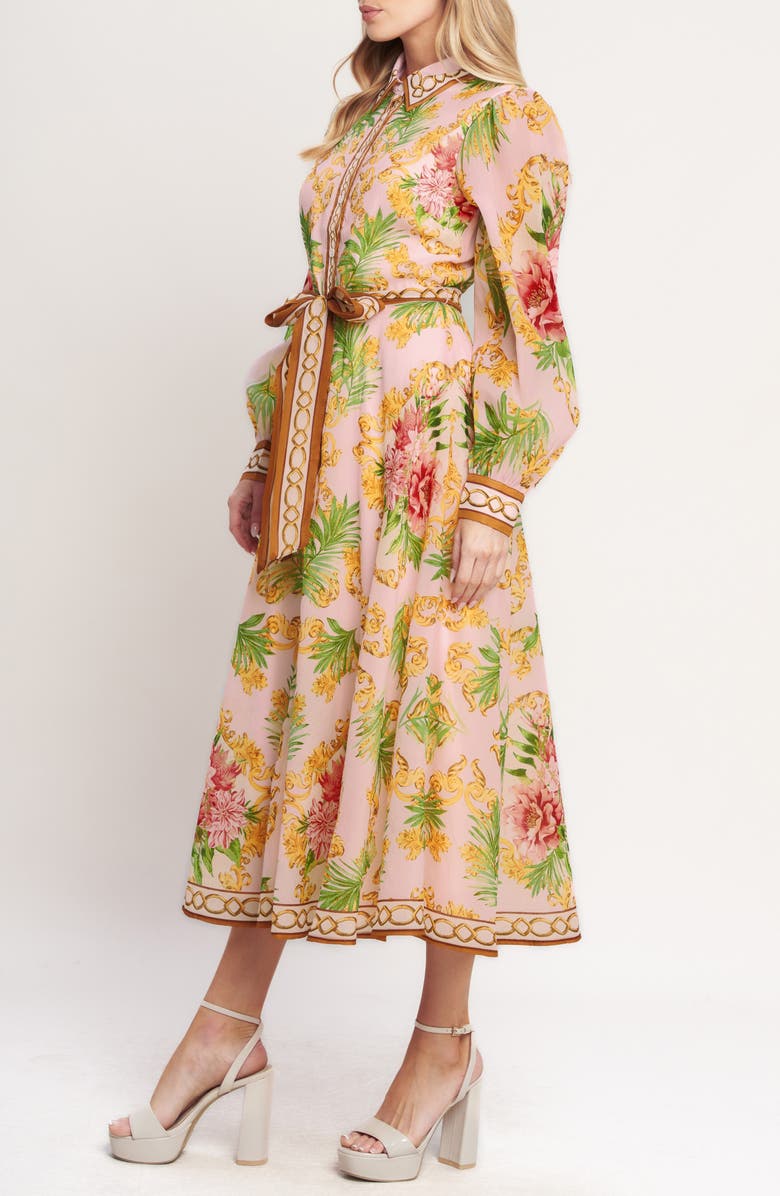 FLYING TOMATO Print Long Sleeve Maxi Shirtdress, Alternate, color, Pink