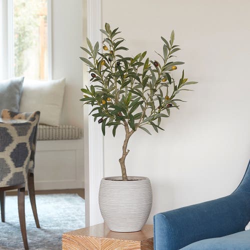 Cg Hunter Artificial Olive Topiary Tree With Mediterranean Pot In Green