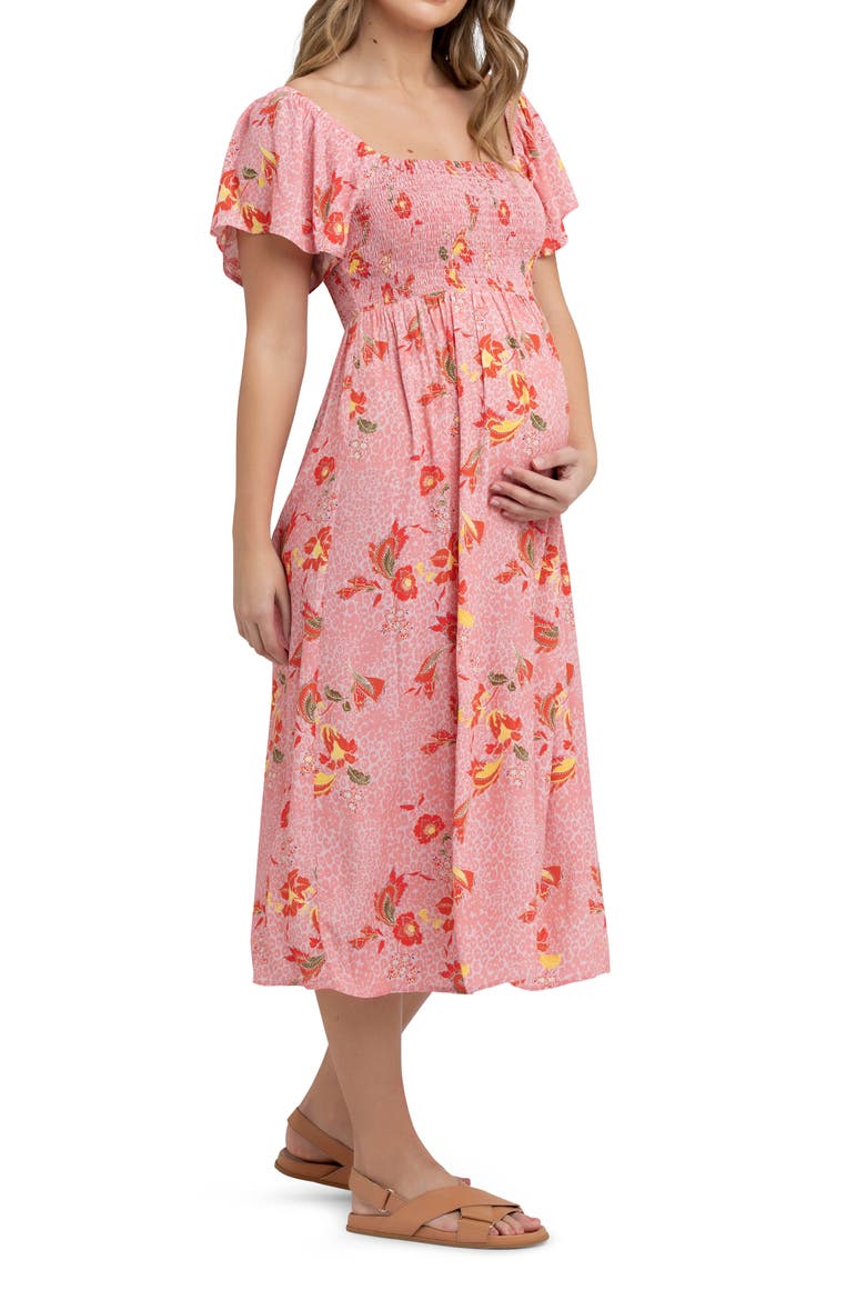 Libby Floral Print Smocked Maternity Dress, Alternate, color, PINK