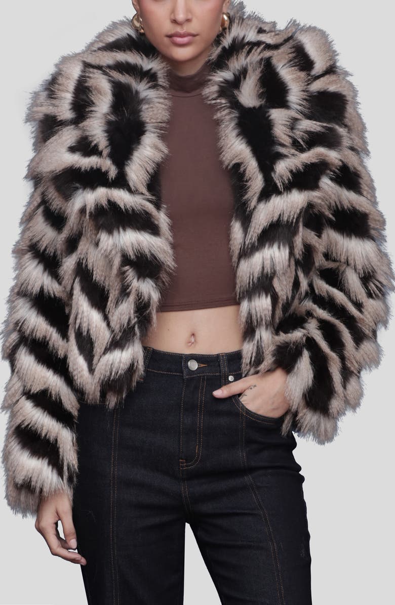 Avec Les Filles Stripe Faux Fur Crop Jacket, Alternate, color, Java Multi