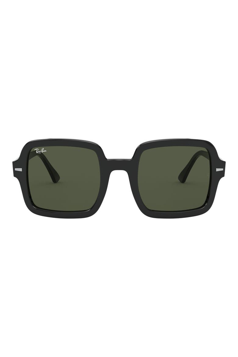 53mm Square Sunglasses, Main, color, BLACK/ GREEN SOLID