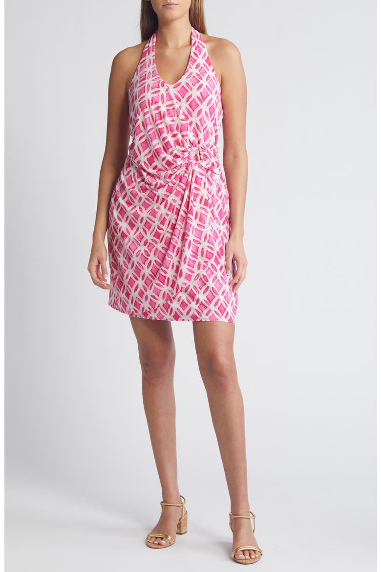 Clara Faux Wrap Halter Dress, Main, color, GLOWING AZALEA