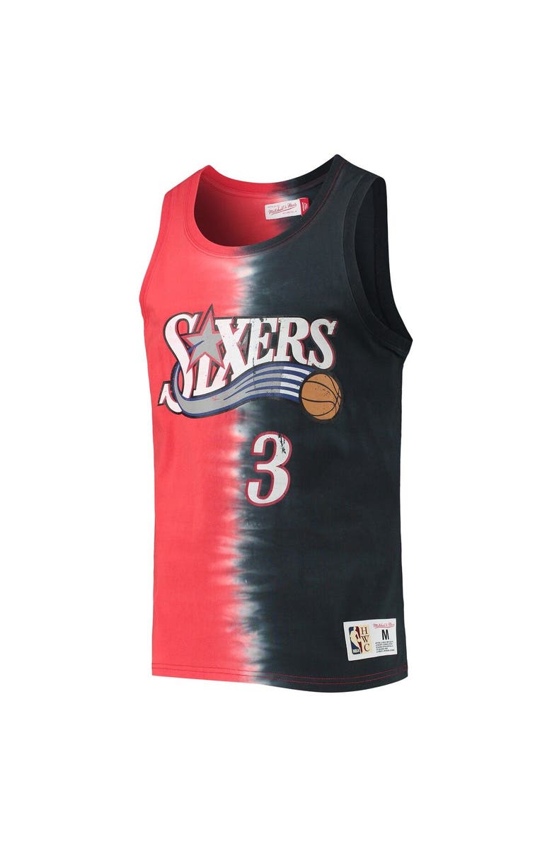 Mitchell & Ness Men's Mitchell & Ness Allen Iverson Red/Black Philadelphia 76ers Hardwood Classics Tie-Dye Name & Number Tank Top, Alternate, color, 