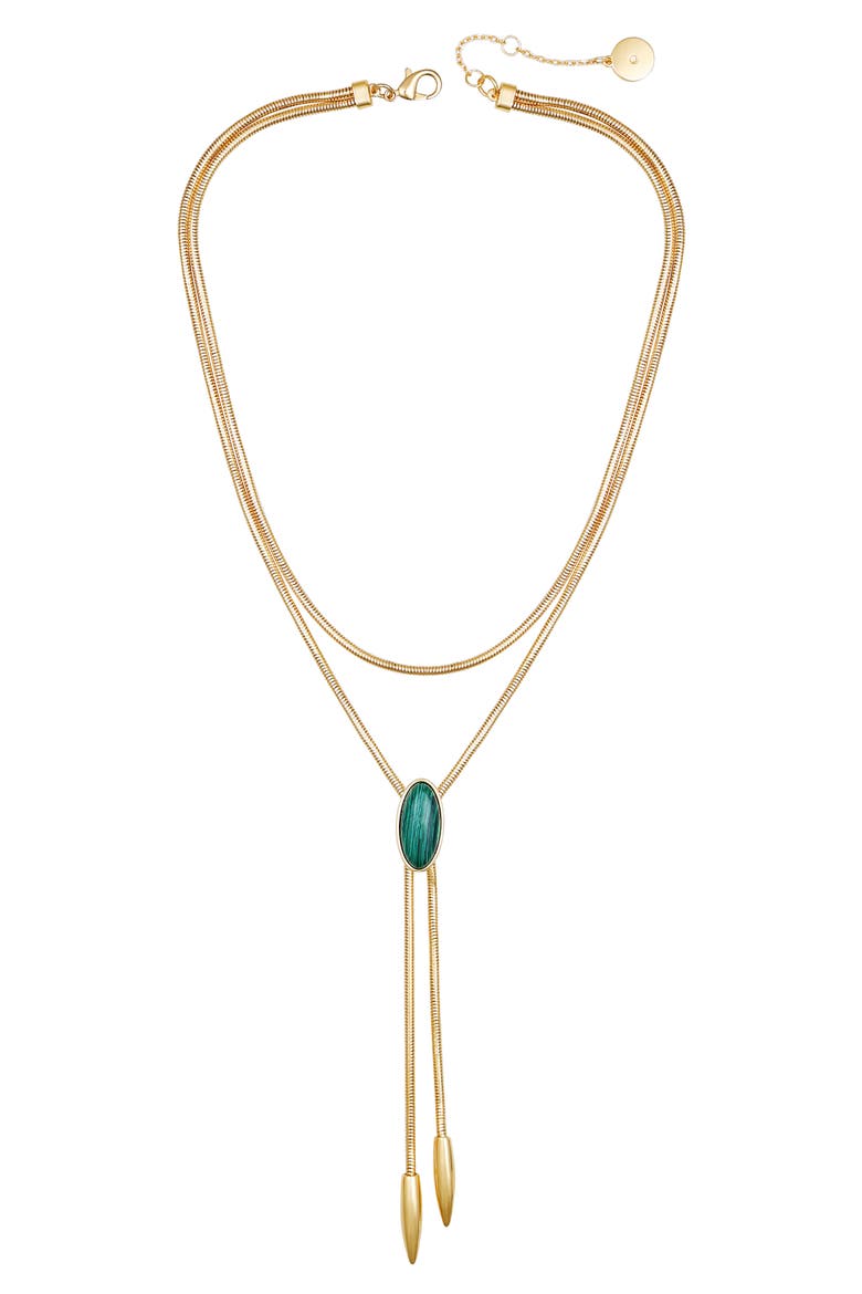 Faux Stone Layered Y-Necklace, Main, color, GOLDTONE/ MALACHITE