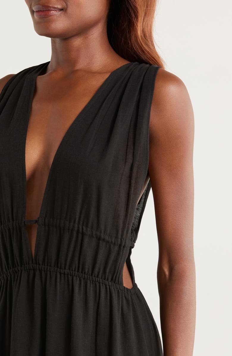 Nordstrom Ruched Plunge Maxi Cover-Up Dress, Alternate, color, Black