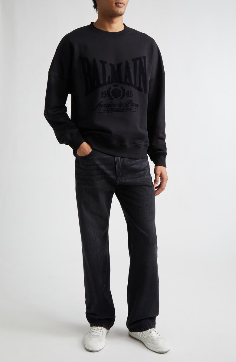 Balmain 1945 Logo Graphic Sweatshirt, Alternate, color, Black/ Black