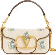 Valentino Garavani Small Locò Embroidered Linen Shoulder Bag