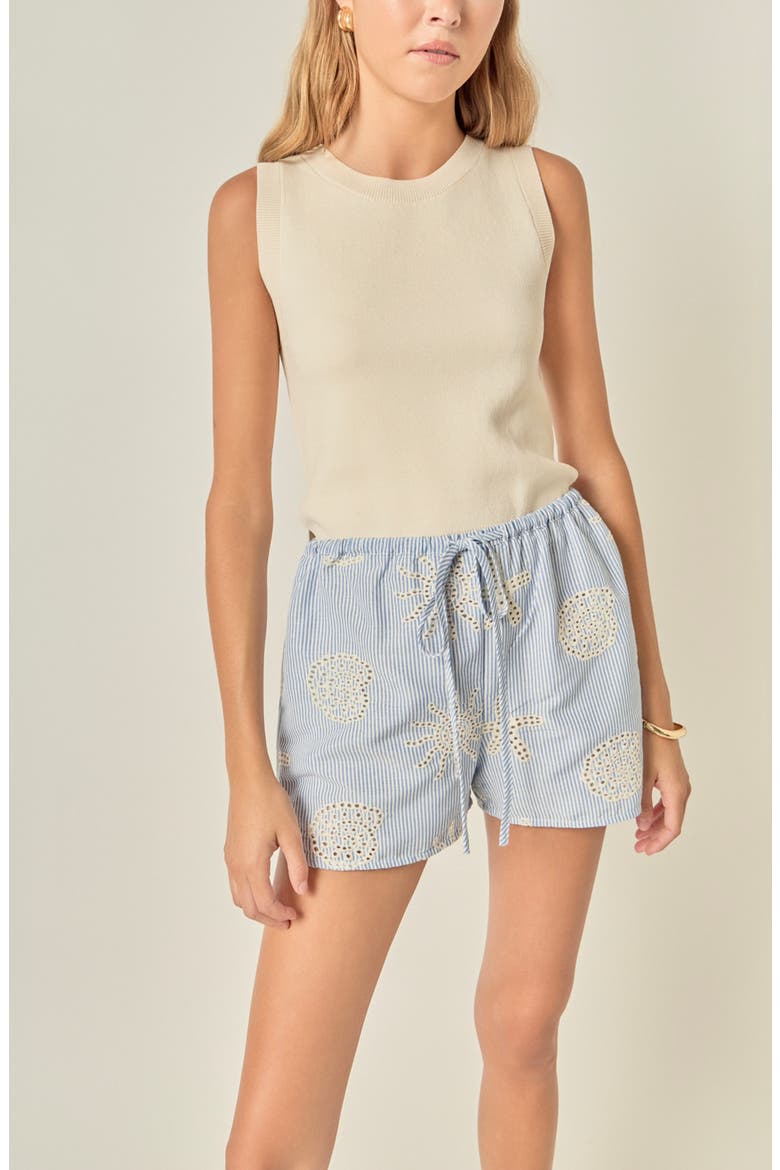 Striped Floral Eyelet Shorts, Alternate, color, BLUE
