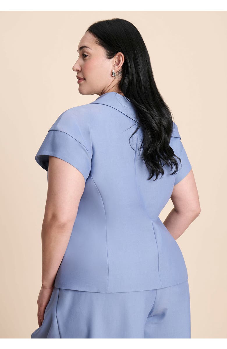ELOQUII Asym Neckline Short Sleeve Blazer, Alternate, color, Dusty Blue