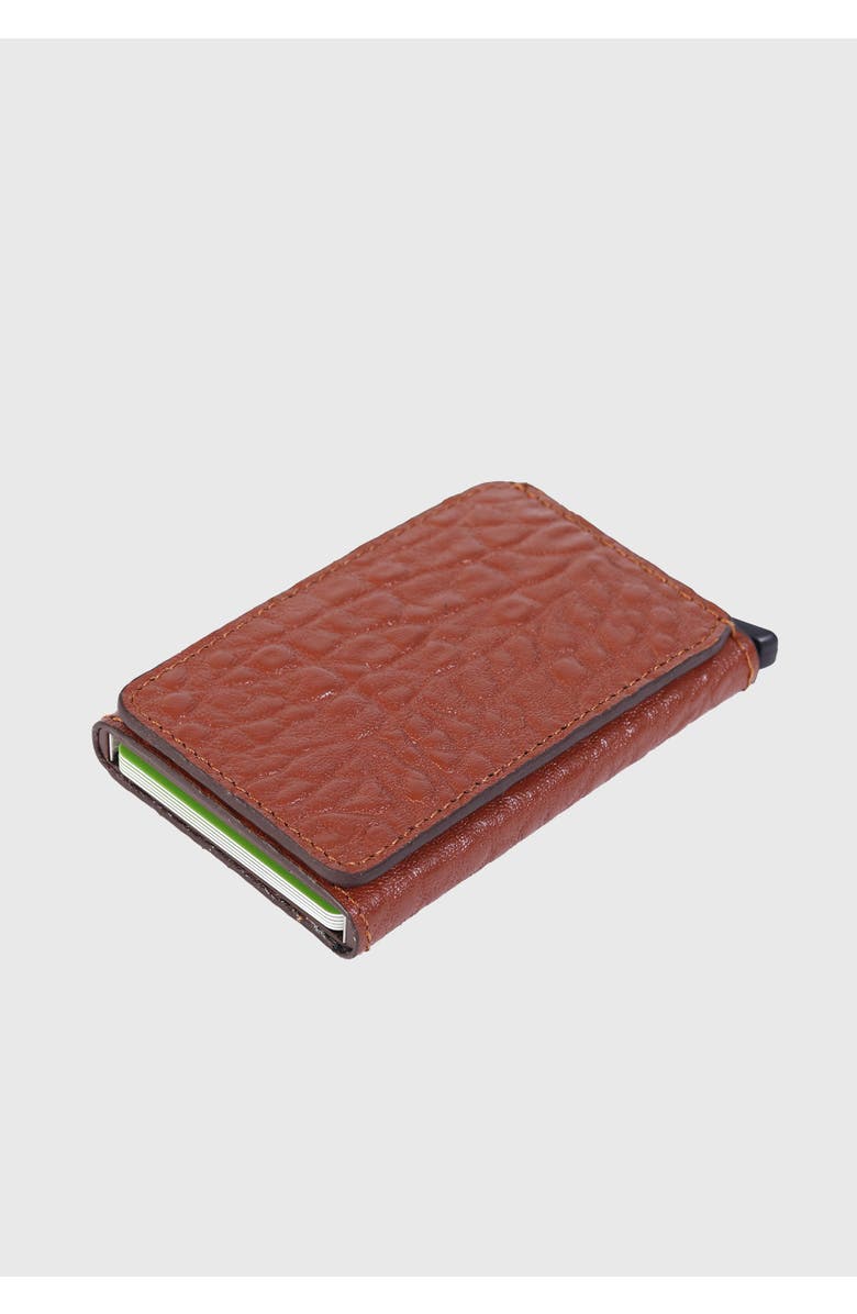 Furniq UK Genuine Leather Elephant Pattern Card Holder, Alternate, color, Tan Brown