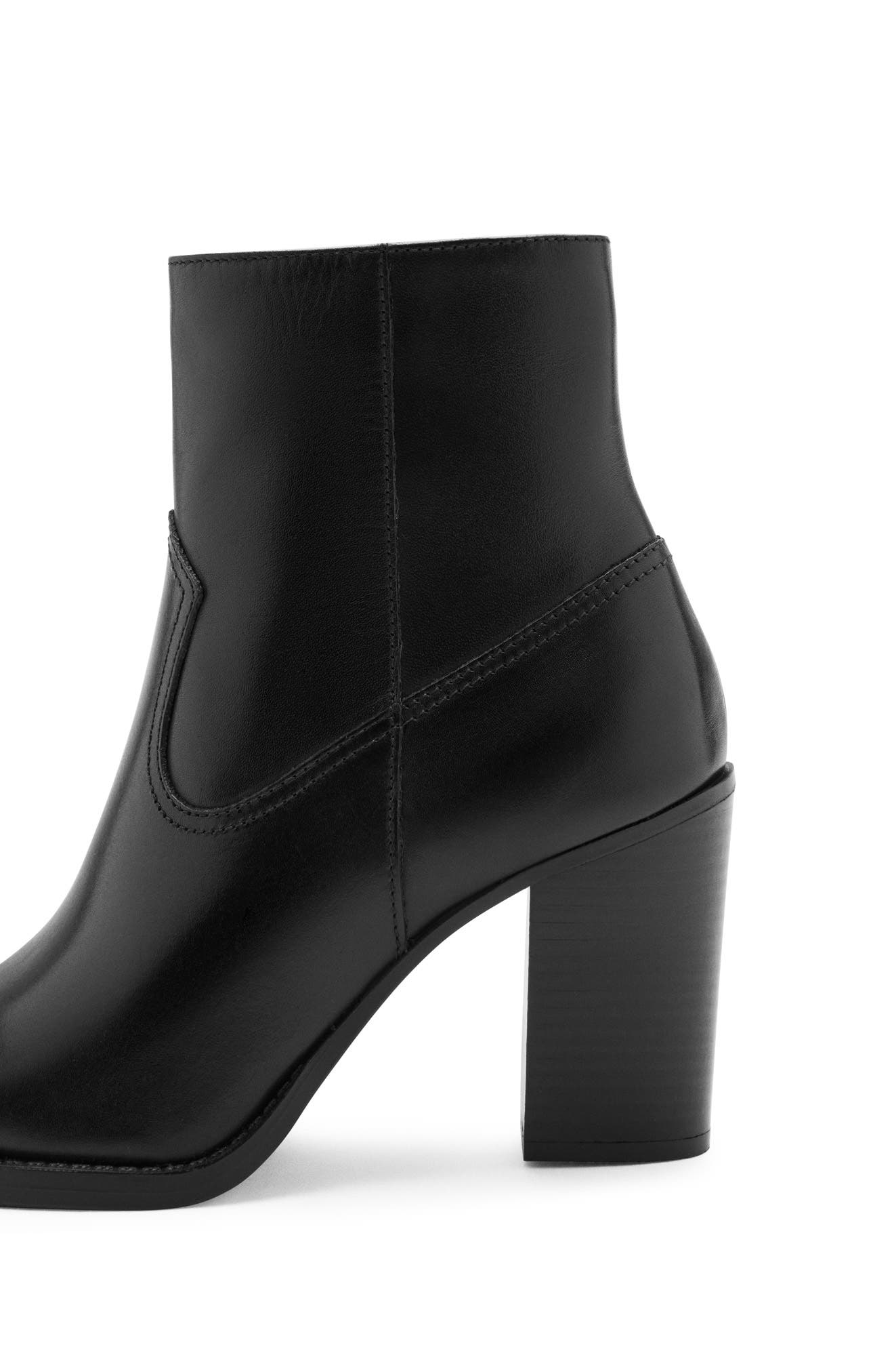 Pointed Toe Leather Bootie, Alternate, color, BLACK