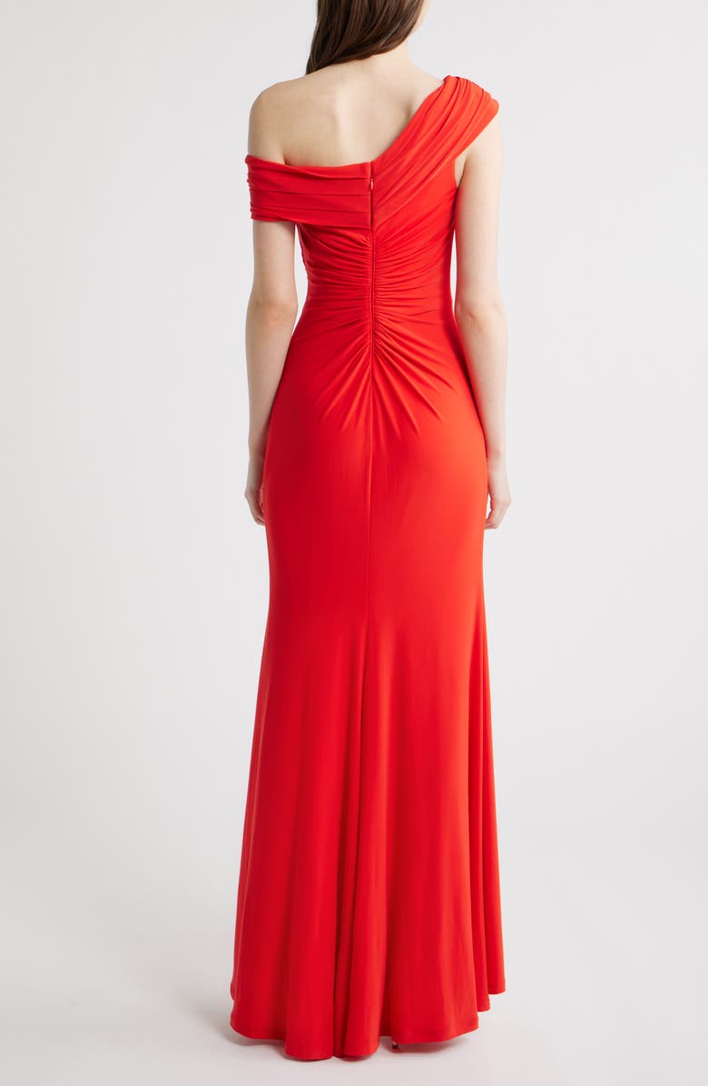 Eliza J Draped One-Shoulder Gown, Alternate, color, Poppy