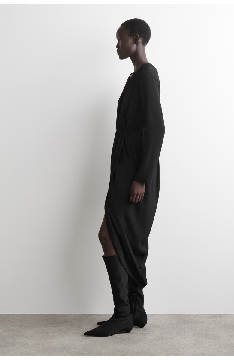 COS Gathered Midi Wrap Dress, Alternate, color, Black