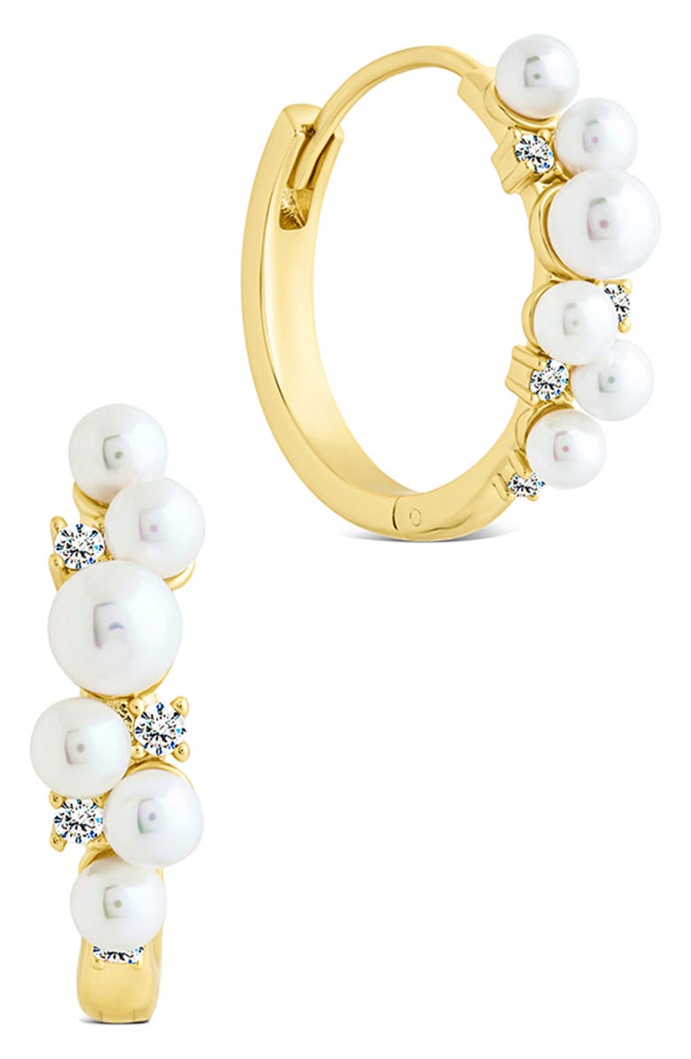 Sterling Forever Belwyn Staggered Crystal & Faux Pearl Hoop Earrings, Main, color, Gold/ White
