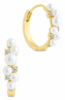 Sterling Forever Belwyn Staggered Crystal & Faux Pearl Hoop Earrings