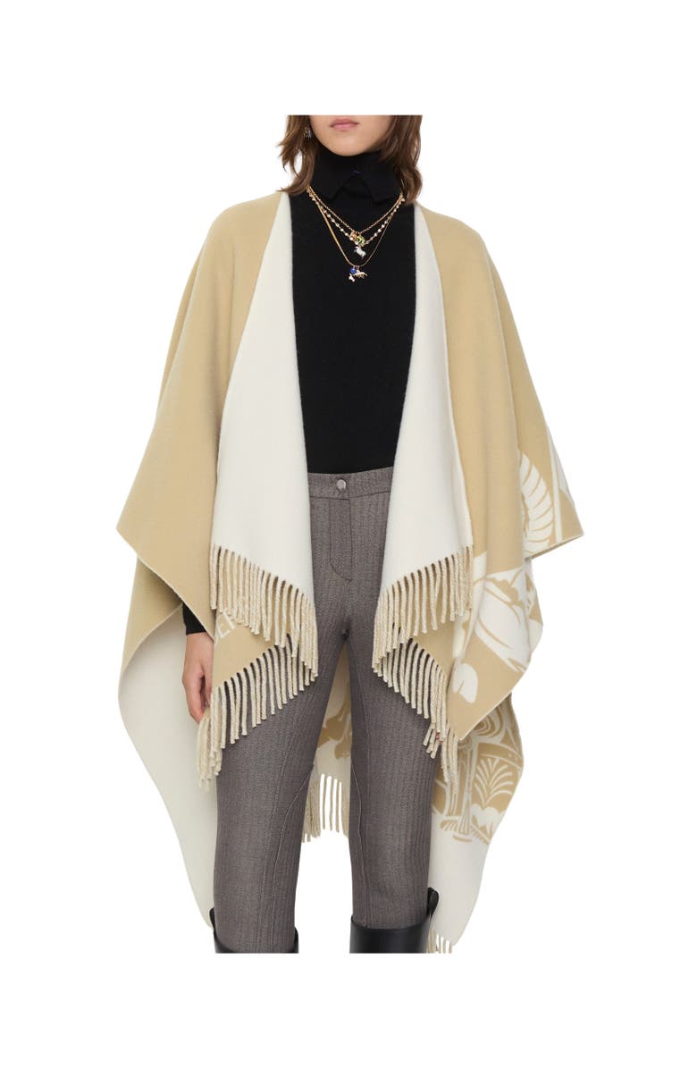 Burberry EKD Wool Cashmere Cape, Alternate, color, Sand