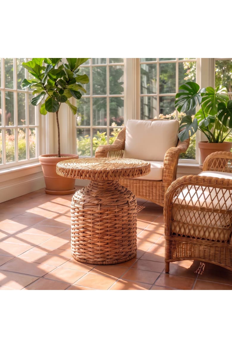 Hand-Woven Water Hyacinth Table, Natural, Alternate, color, Natural