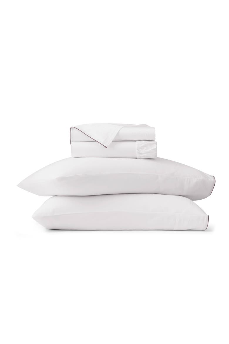 Signature Piped Edge Organic Cotton Sheet Set, Main, color, WHITE/ PLUM