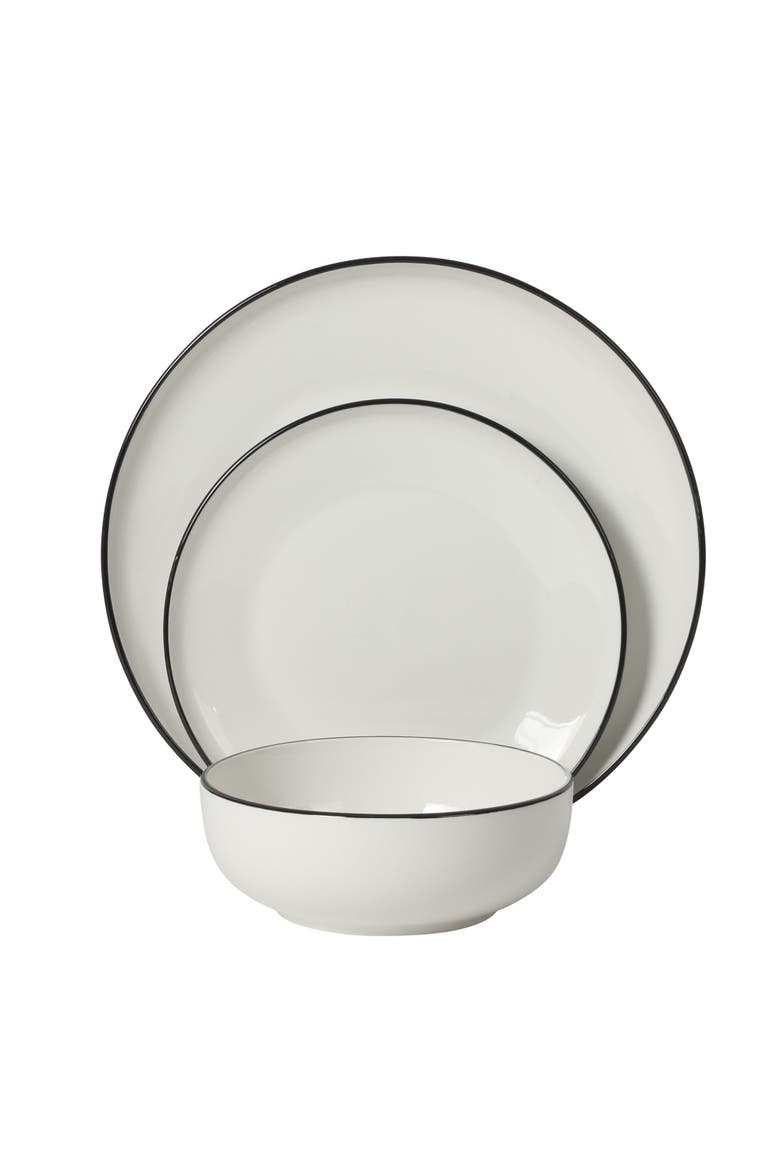 Havenstone Classic 12-Piece Porcelain Dinnerware Set, Alternate, color, White with Black Rim