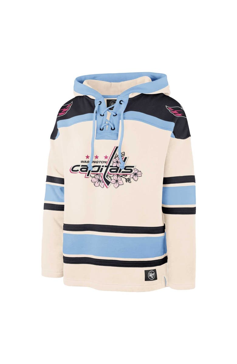 '47 Men's '47 Cream Washington Capitals Cherry Blossom Lacer Pullover Hoodie, Alternate, color, 